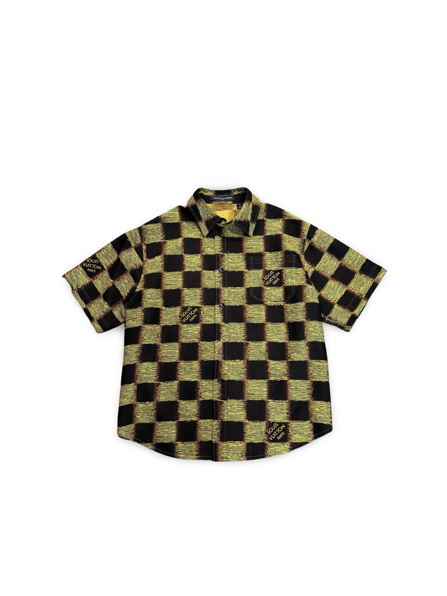 LOUIS VUITTON BLACK YELLOW CHECKERBOARD SHORT SLEEVE SHIRT