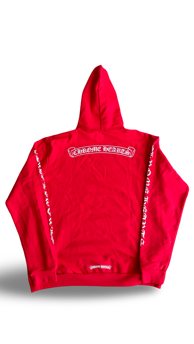 CHROME HEARTS 'SCROLL LOGO' RED/WHITE PULLOVER HOODIE