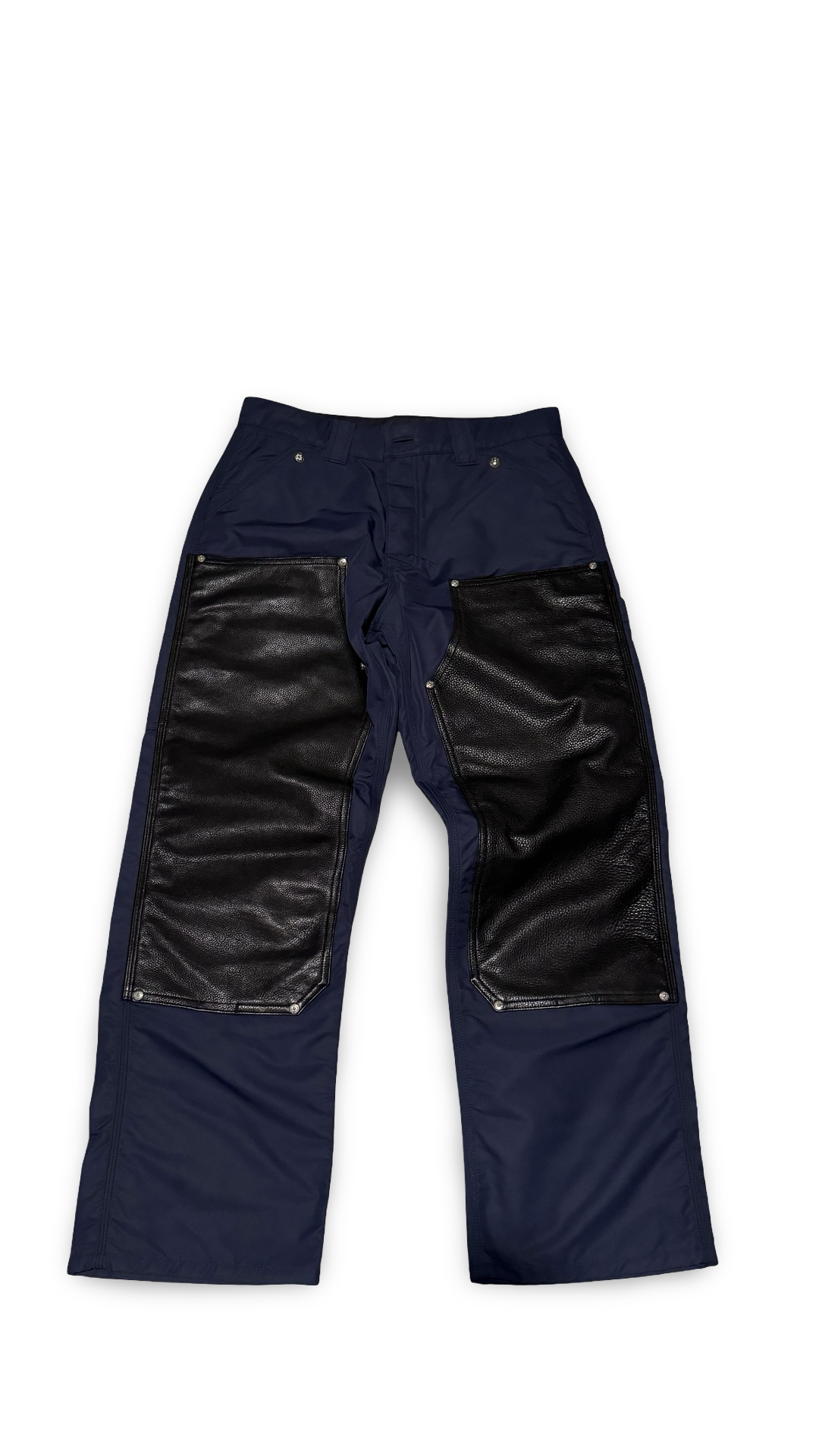 CHROME HEARTS NAVY NYLON LEATHER CARPENTER PANTS