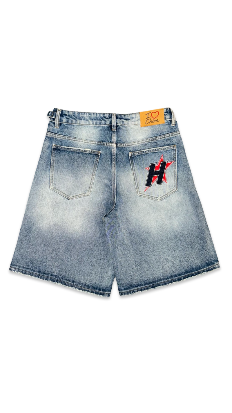 HAPPY MEMORIES DON’T DIE HMDD CRYSTAL DENIM SHORTS