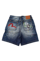 EVISU GRAFFITI ANGEL POCKET DENIM SHORTS