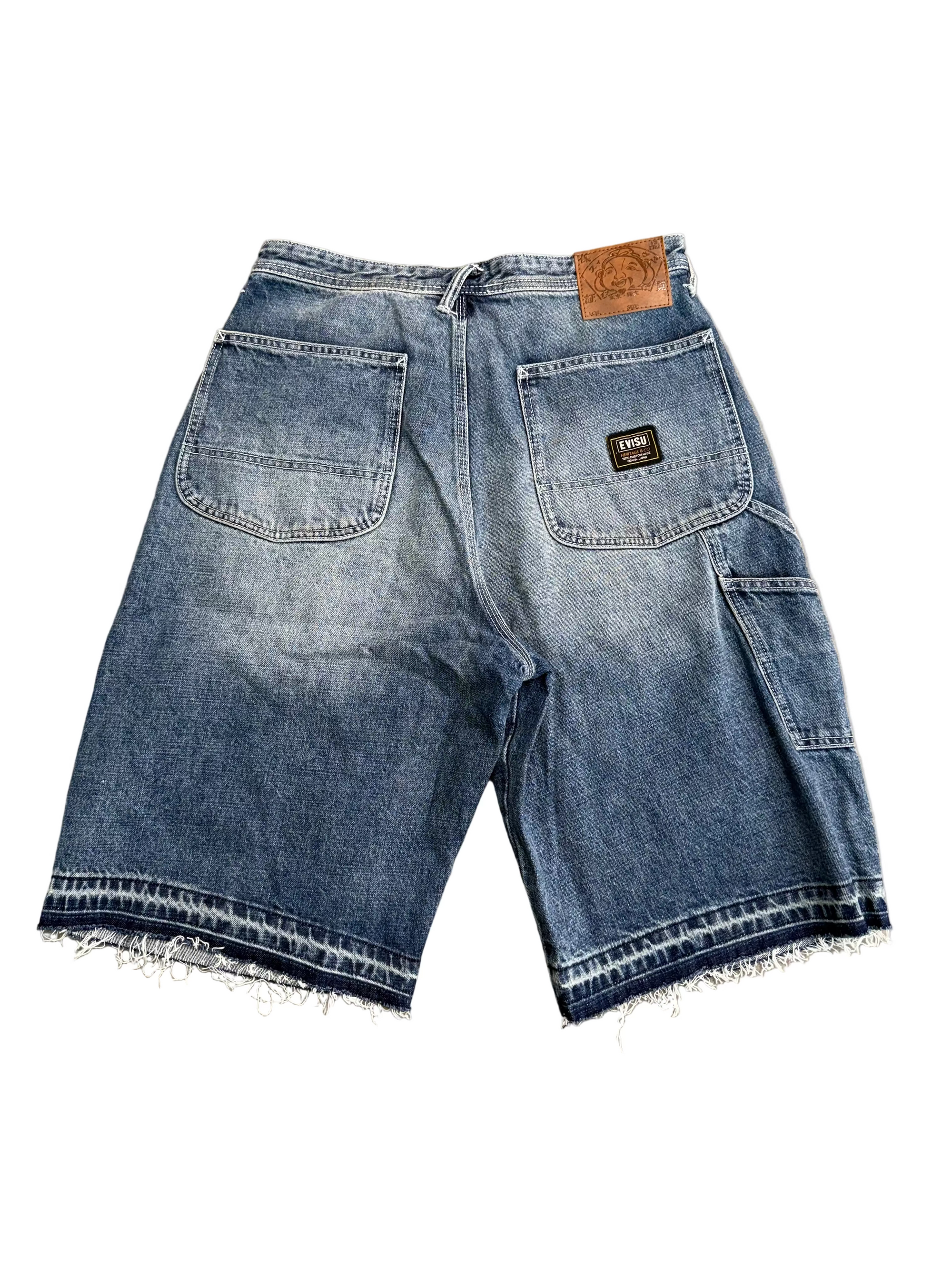 EVISU HEAVY WASHED STUDDED CARGO SHORTS