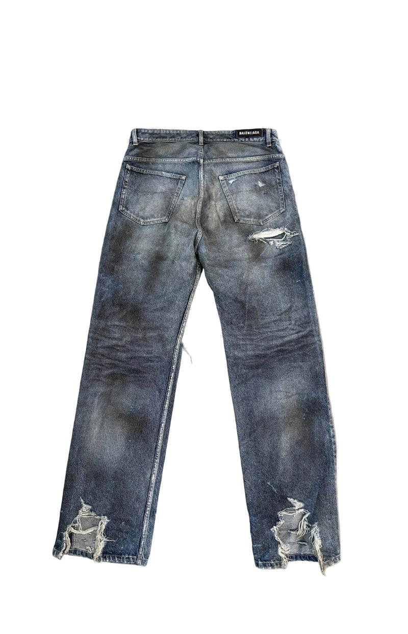 BALENCIAGA SUPER DESTROYED MUD SHOW JEANS