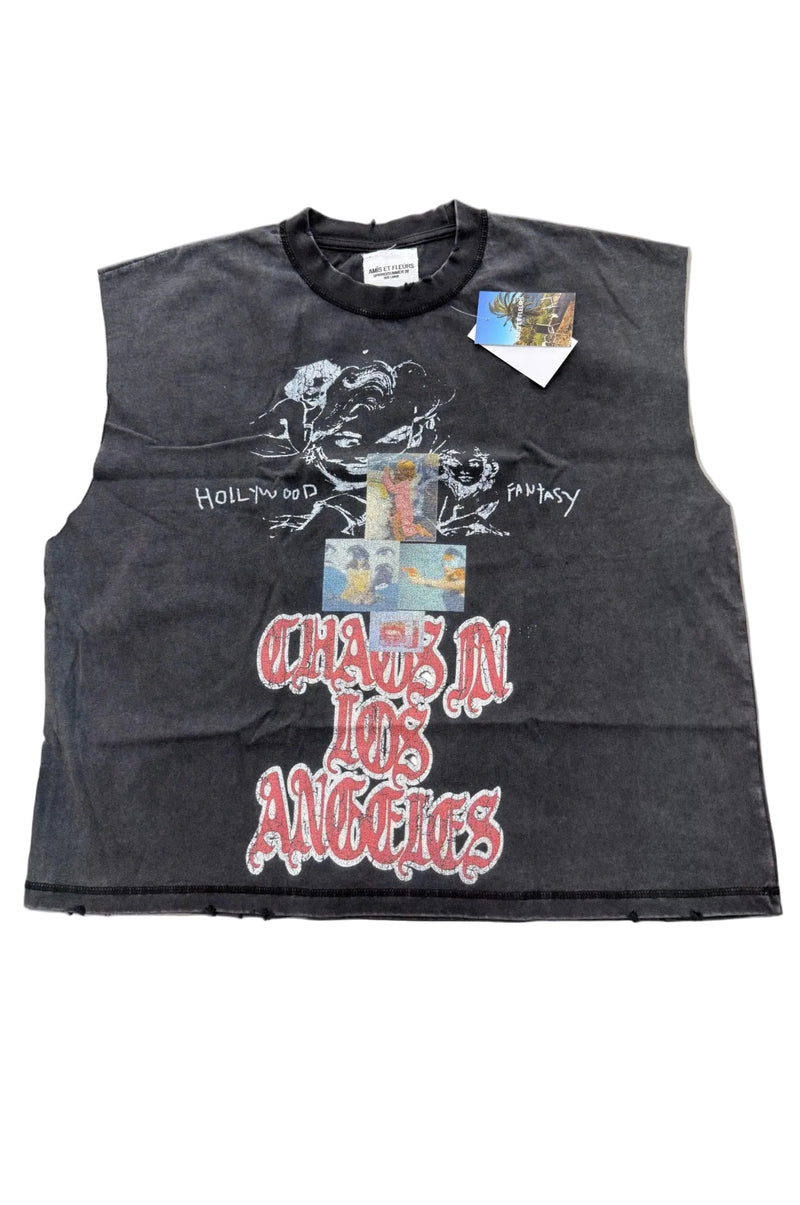 AMIS ET FLEURS CHAOS IN LOS ANGELES CUTOFF TEE