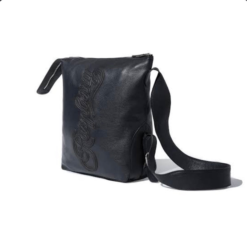 GOLD+VINTAGE GALLERY RASPBERRY SCRIPT LEATHER SHOULDER BAG