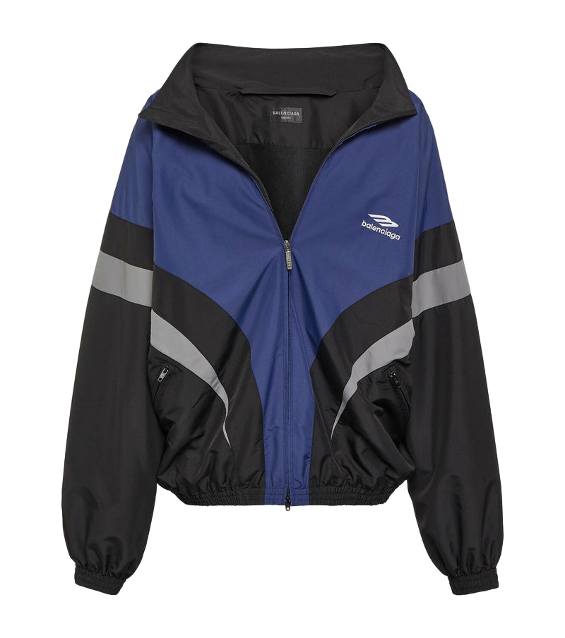 BALENCIAGA 3B SPORTS ICON OFF SHOULDER TRACK JACKET BLUE