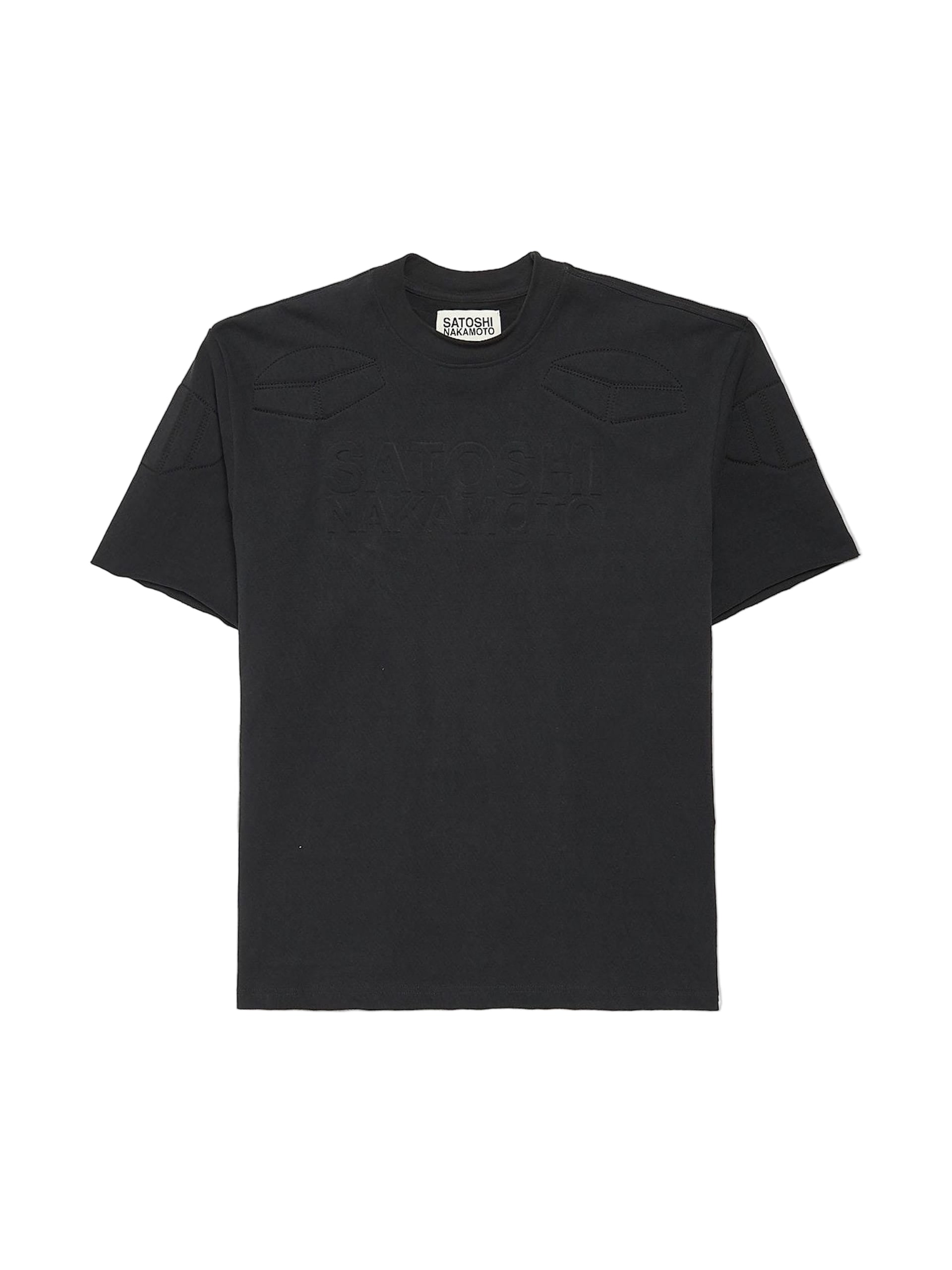 SATOSHI NAKAMOTO BLACK LOGO EMBOSSED TSHIRT