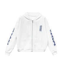 CHROME HEARTS BLUE SCROLL WHITE ZIP UP HOODIE