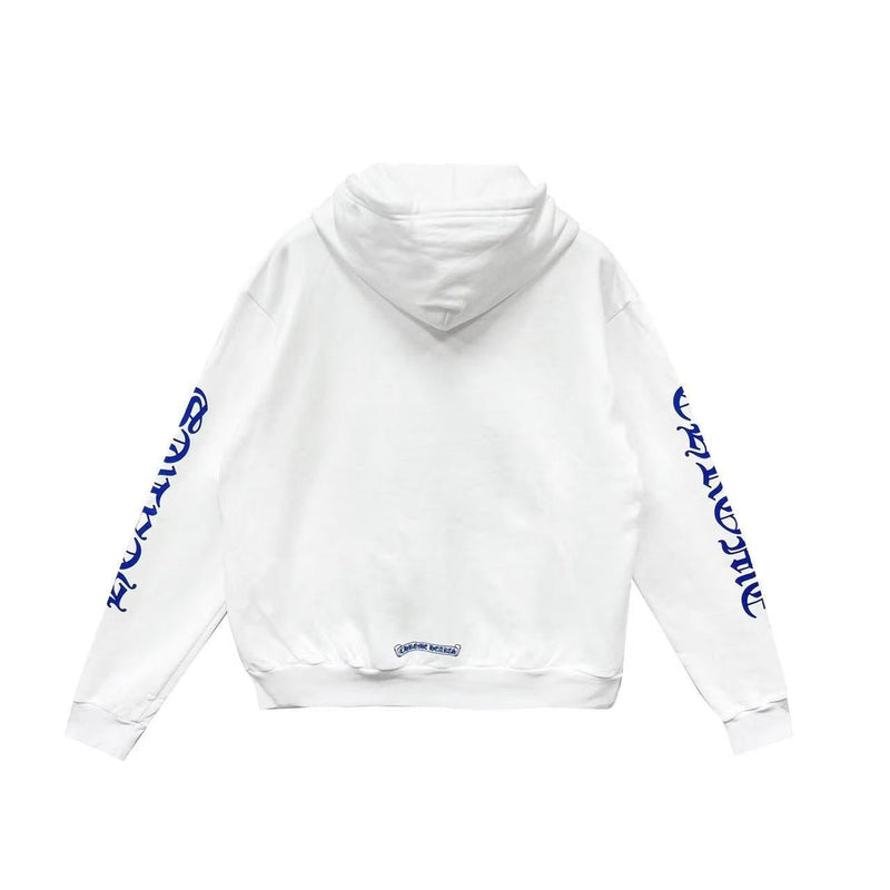 CHROME HEARTS BLUE SCROLL WHITE ZIP UP HOODIE