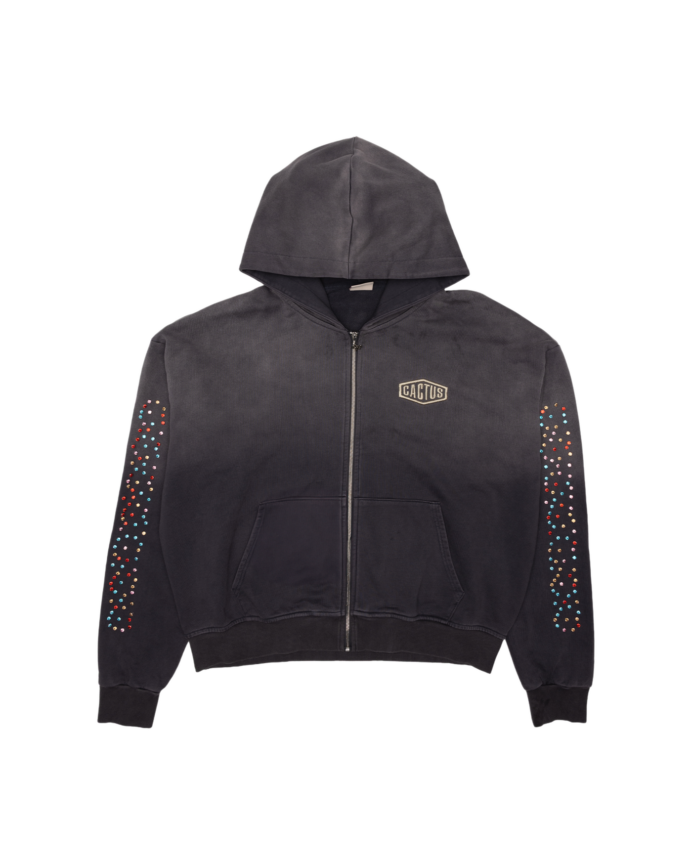 CACTUS VALLEY CRYSTAL CACTUS ZIP HOODIE BLACK