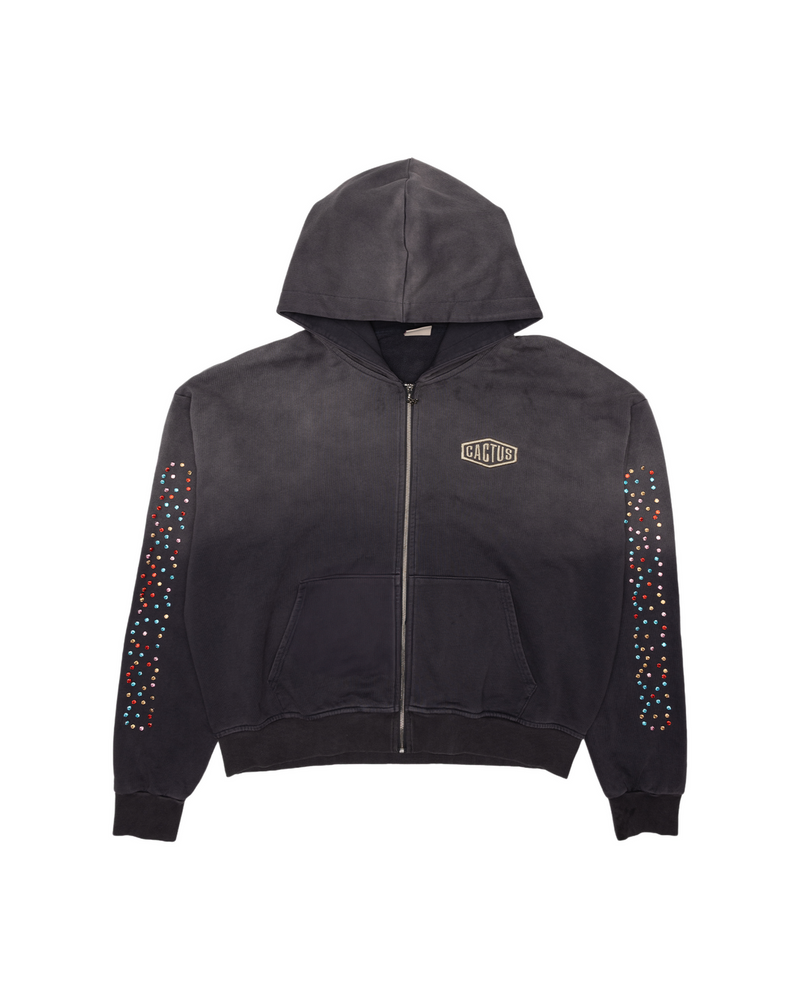 CACTUS VALLEY CRYSTAL CACTUS ZIP HOODIE BLACK