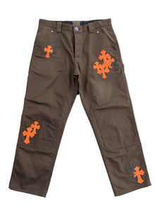 CHROME HEARTS BROWN ORANGE CROSS CARPENTER PANTS