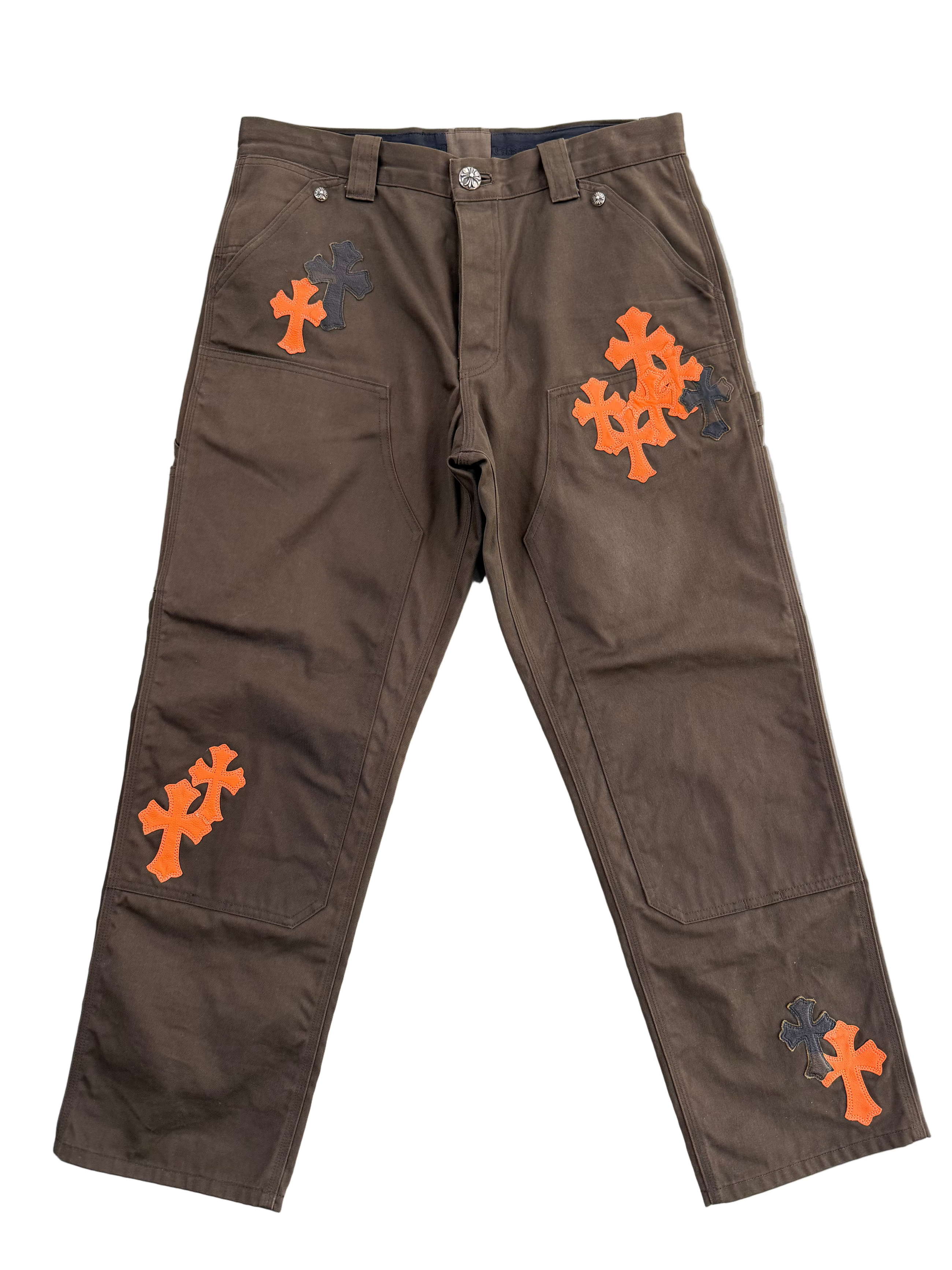CHROME HEARTS BROWN ORANGE CROSS CARPENTER PANTS