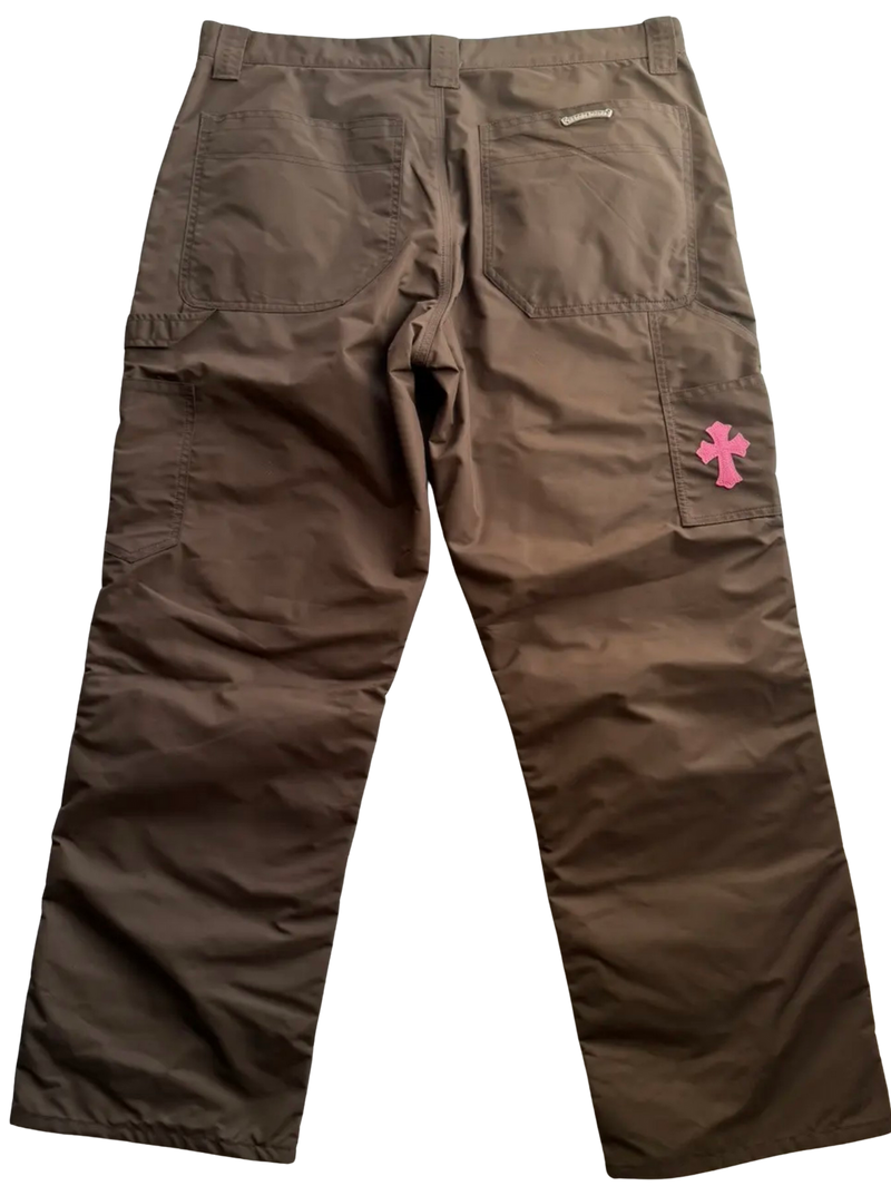 CHROME HEARTS BROWN LEATHER CARPENTER NYLON PANTS