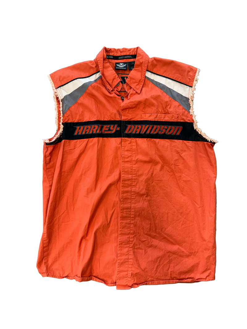 HARLEY DAVDISON CUTOFF SHIRT VEST BUTTON UP