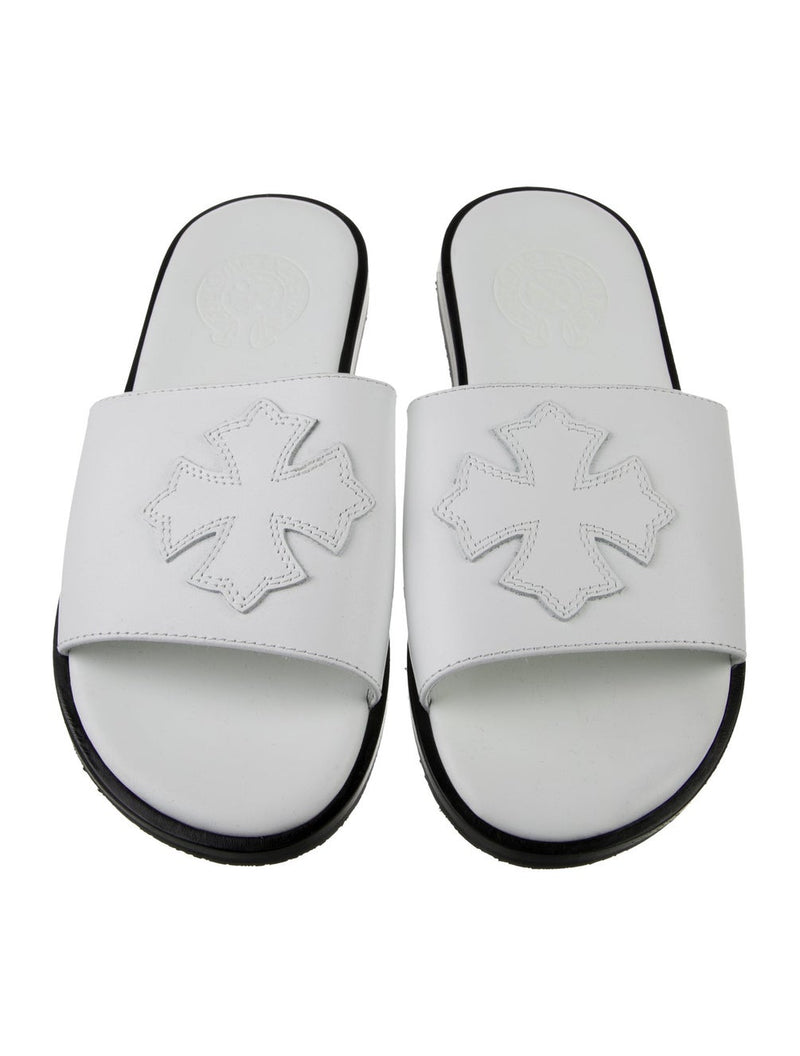 CHROME HEARTS WHITE LEATHER SLIDES