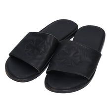 CHROME HEARTS BLACK LEATHER SLIDES