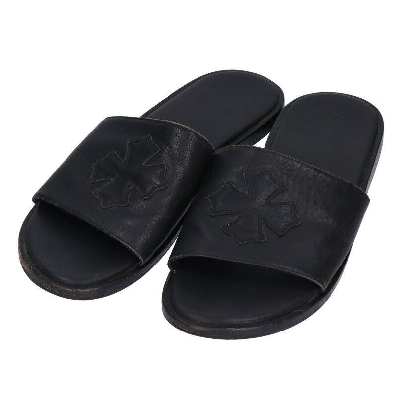 CHROME HEARTS BLACK LEATHER SLIDES