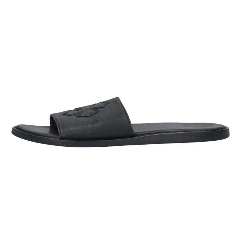 CHROME HEARTS BLACK LEATHER SLIDES