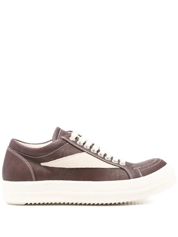 RICK OWENS DRKSHDW PANELLED LEATHER SNEAKERS BROWN