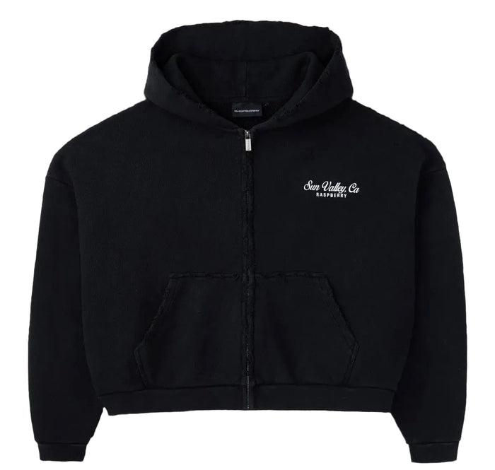 GOLD+VINTAGE GALLERY RASPBERRY HILLS BLACK SUN VALLEY ZIP UP HOODIE