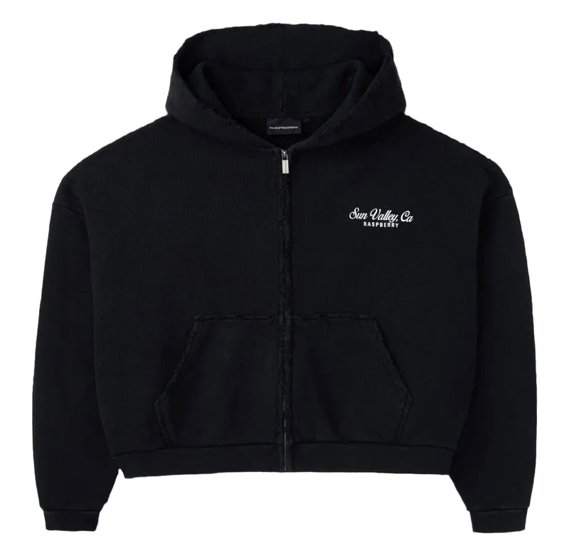 GOLD+VINTAGE GALLERY RASPBERRY HILLS BLACK SUN VALLEY ZIP UP HOODIE