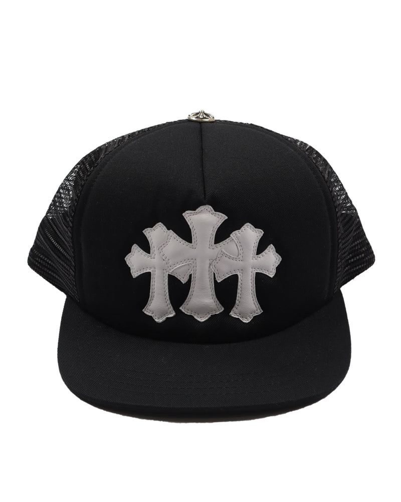 CHROME HEARTS CEMETERY CROSS PATCH WHITE/BLACK TRUCKER HAT