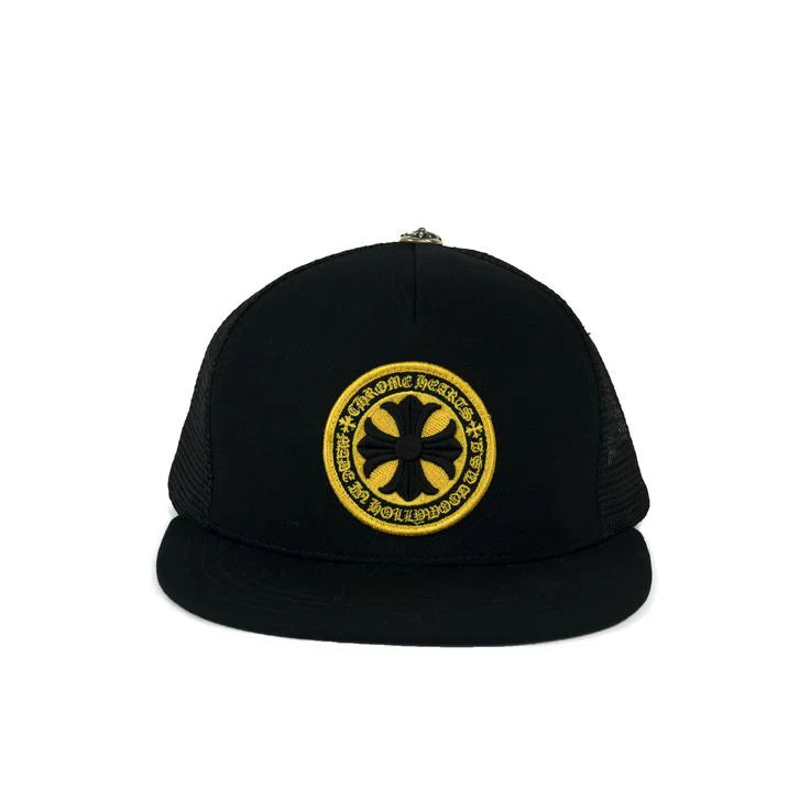 CHROME HEARTS PLUS CROSS SEAL STAMP BLACK/YELLOW TRUCKER HAT