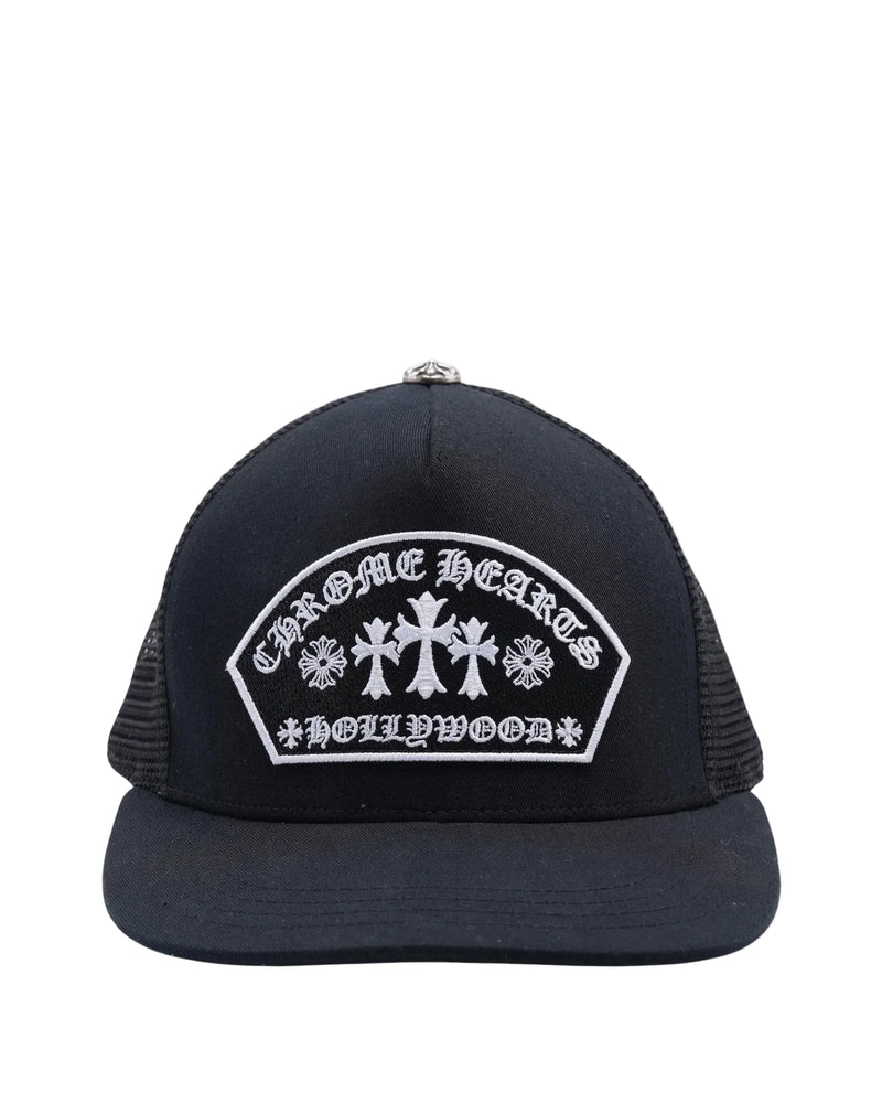 CHROME HEARTS TRIPLE CROSS EMBROIDERED HOLLYWOOD TRUCKER HAT