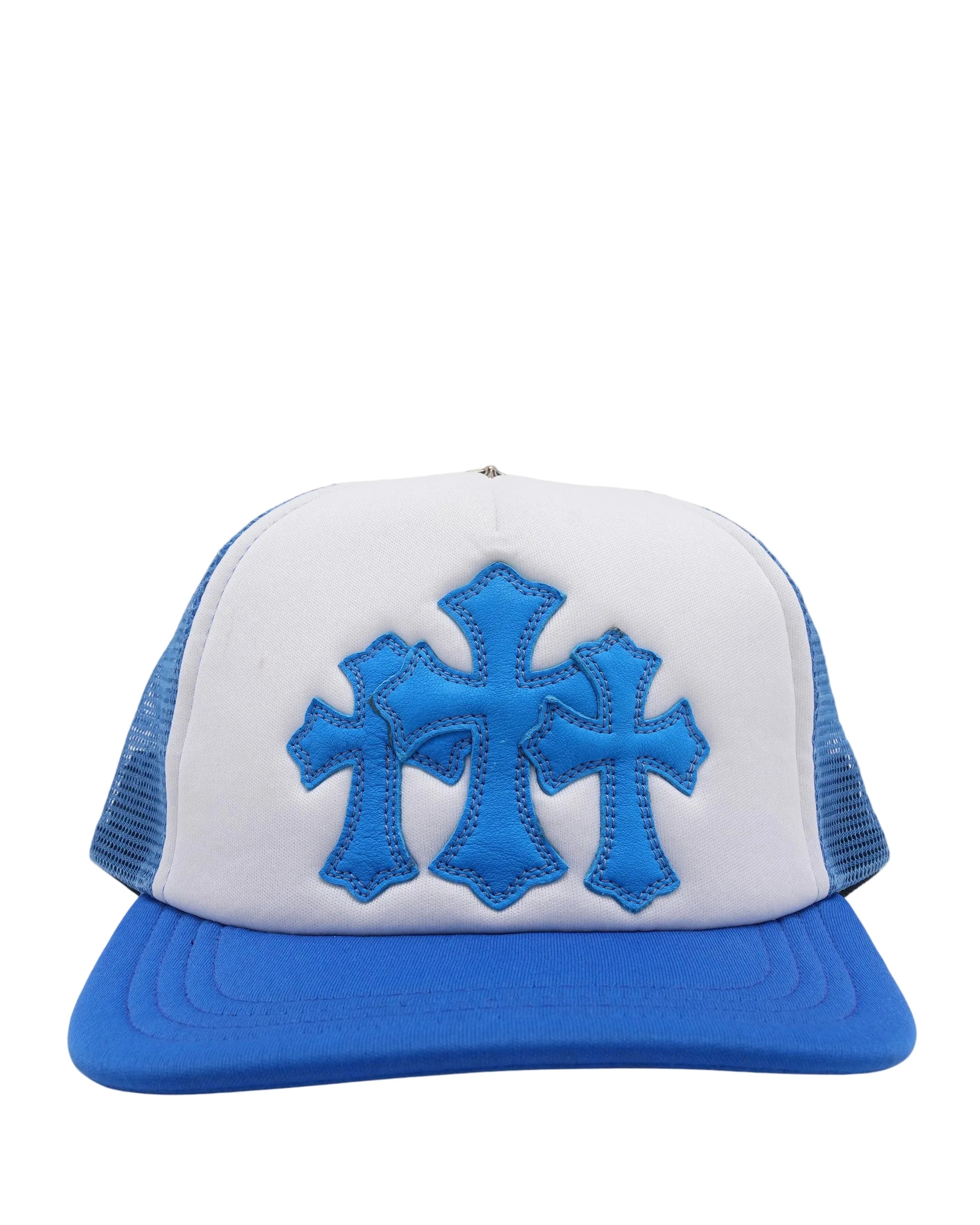 CHROME HEARTS BLUE CEMETERY CROSS PATCH TRUCKER HAT