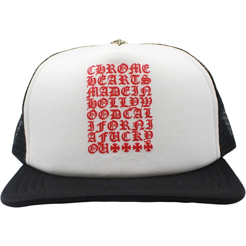 CHROME HEARTS EYE CHART WHITE/RED TRUCKER HAT