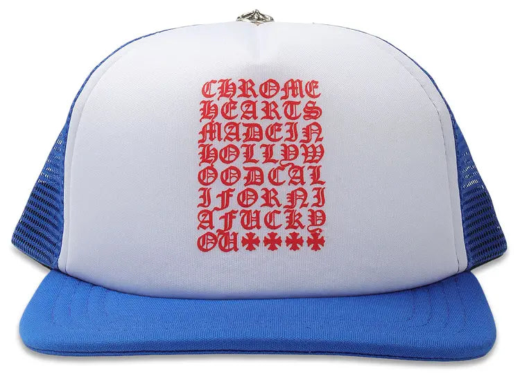 CHROME HEARTS EYE CHART BLUE TRUCKER HAT