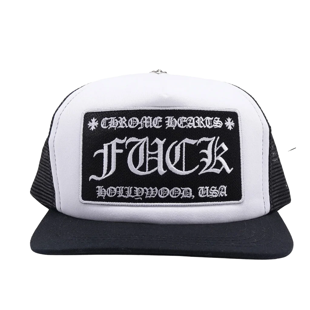 CHROME HEARTS F*** HOLLYWOOD WHITE TRUCKER HAT