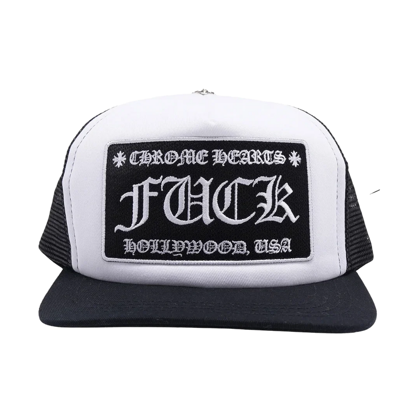 CHROME HEARTS F*** HOLLYWOOD WHITE TRUCKER HAT
