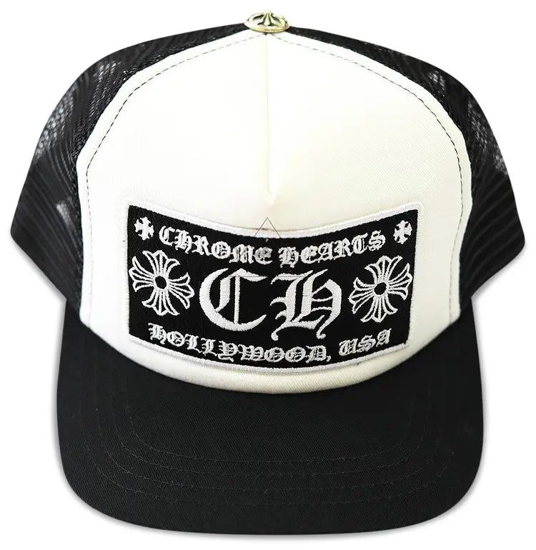 CHROME HEARTS CH LOGO HOLLYWOOD WHITE TRUCKER HAT