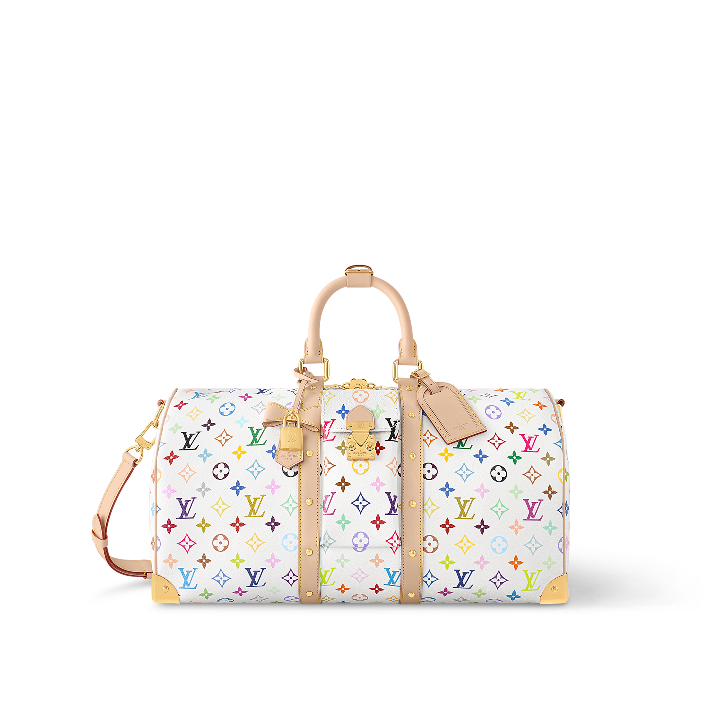 LOUIS VUITTON X MURAKAMI KEEPALL BANDOULIÈRE 45 WHITE MONOGRAM BAG
