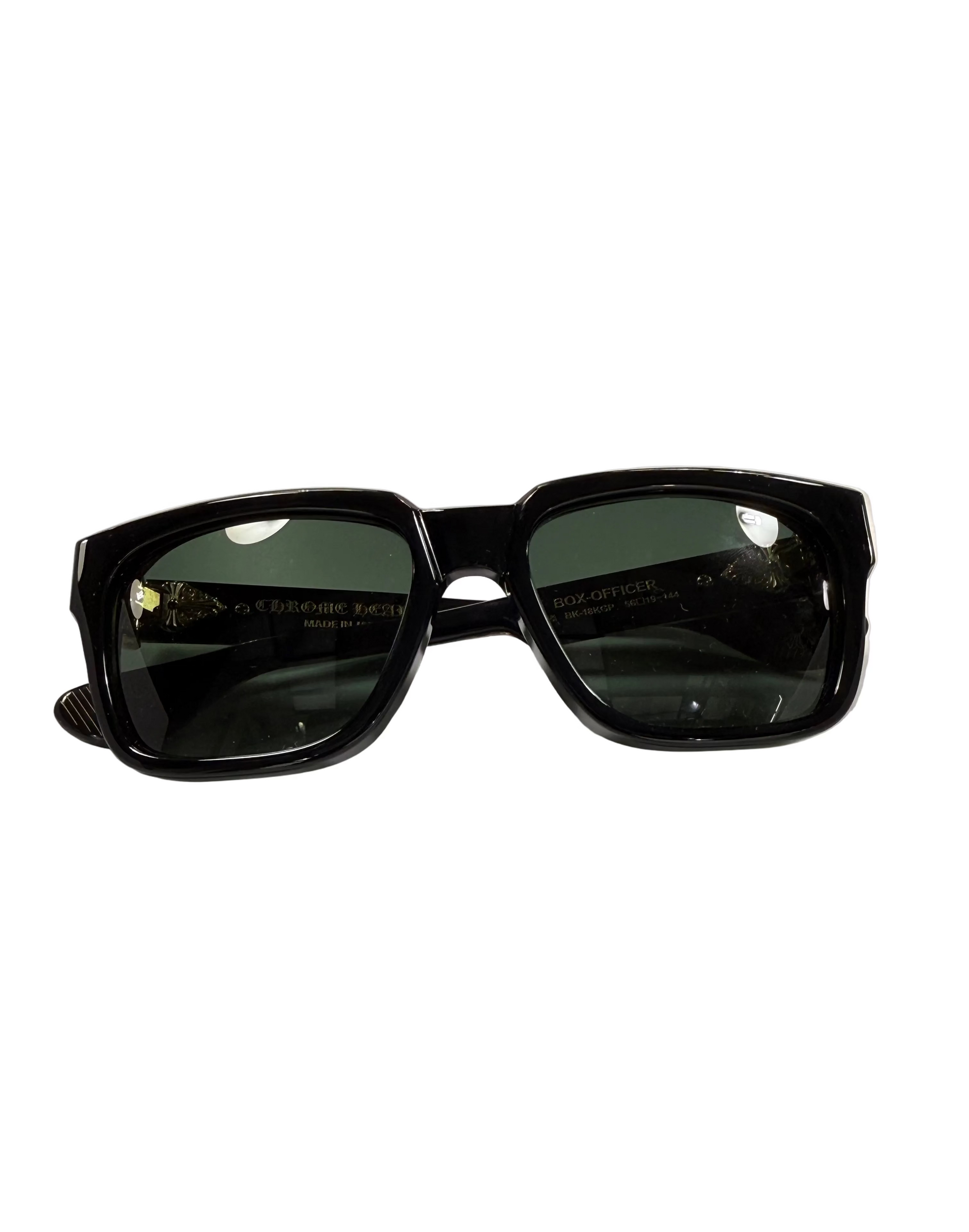 CHROME HEARTS DIAMOND EMBELLISHED BLACK BOX OFFICER SUNGLASSES