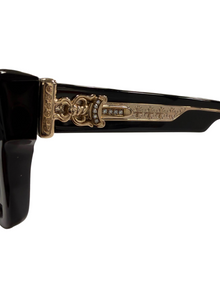 CHROME HEARTS DIAMOND EMBELLISHED BLACK BOX OFFICER SUNGLASSES