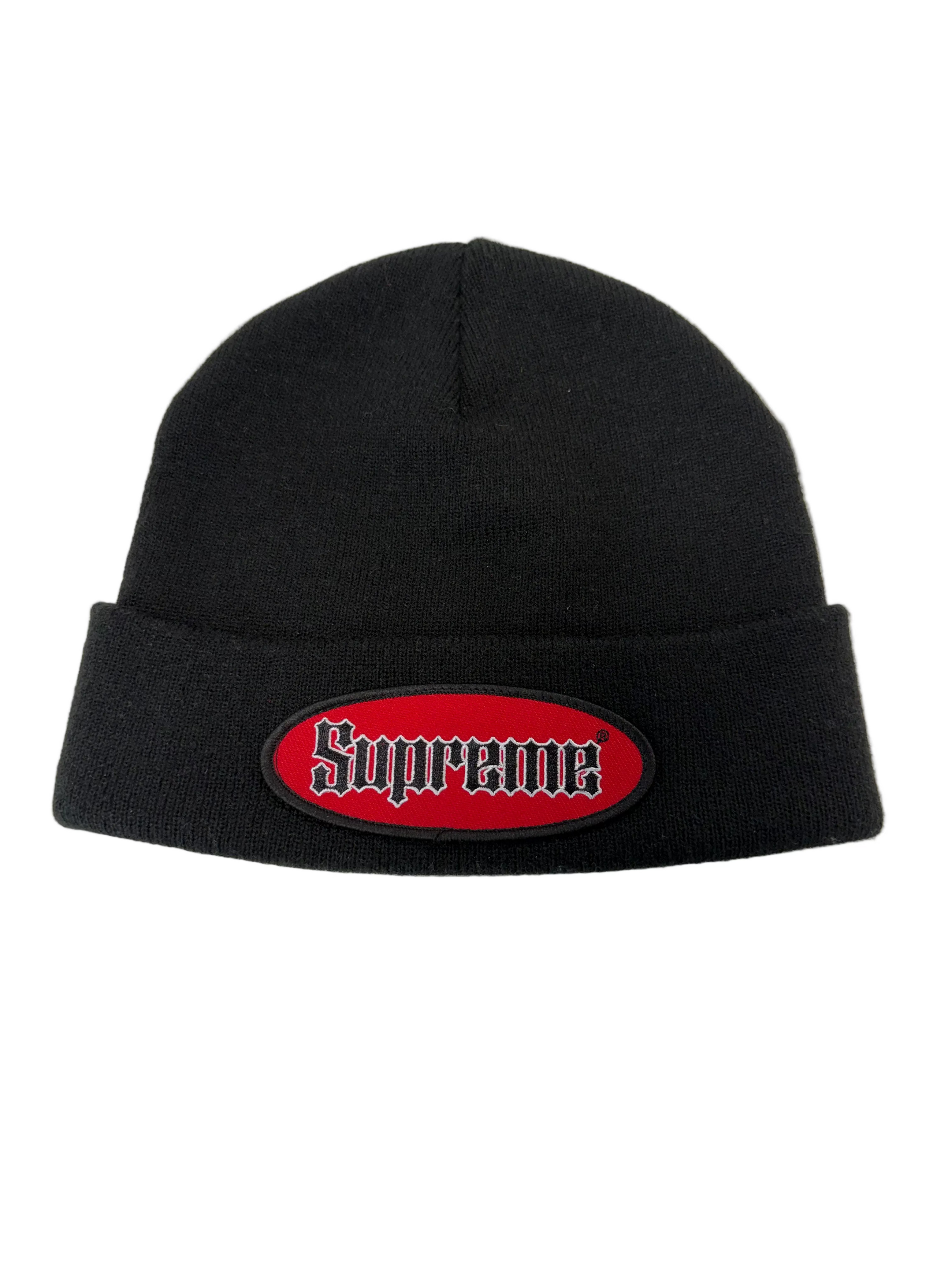 SUPREME OVAL PATCH BLACK BEANIE