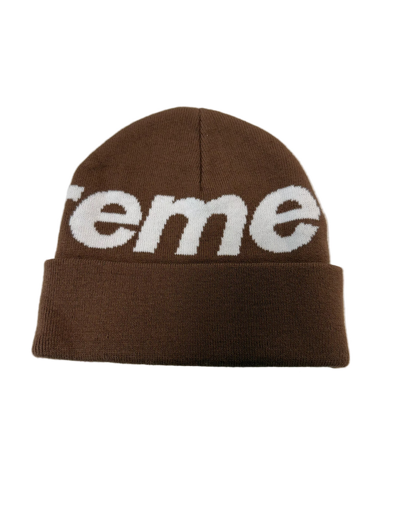 SUPREME BIG LOGO BROWN BEANIE
