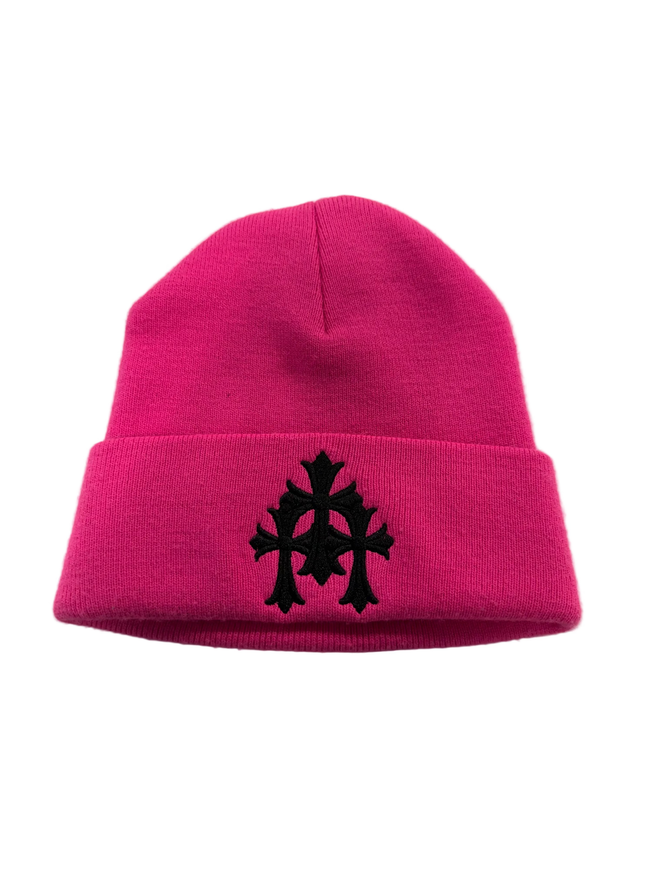 CHROME HEARTS TRIPLE CROSS PINK BEANIE