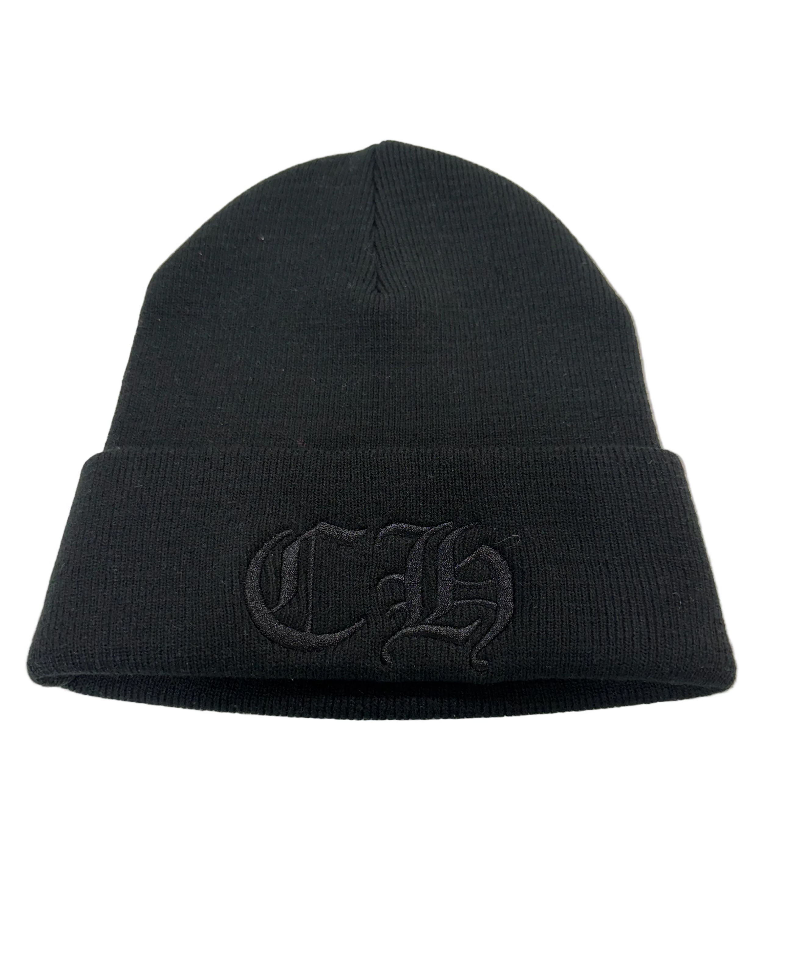 CHROME HEARTS CH EMBROIDERED LOGO BLACK BEANIE