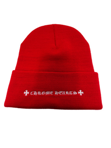 CHROME HEARTS CH EMBROIDERED LOGO RED BEANIE