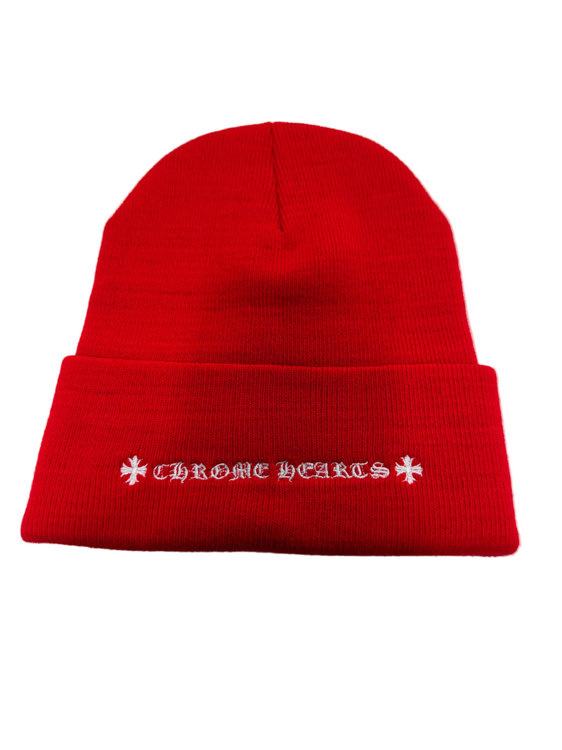 CHROME HEARTS CH EMBROIDERED LOGO RED BEANIE