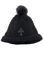 CHROME HEARTS CROSS PATCH FUR POM POM BLACK BEANIE