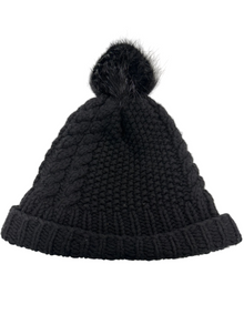 CHROME HEARTS CROSS PATCH FUR POM POM BLACK BEANIE