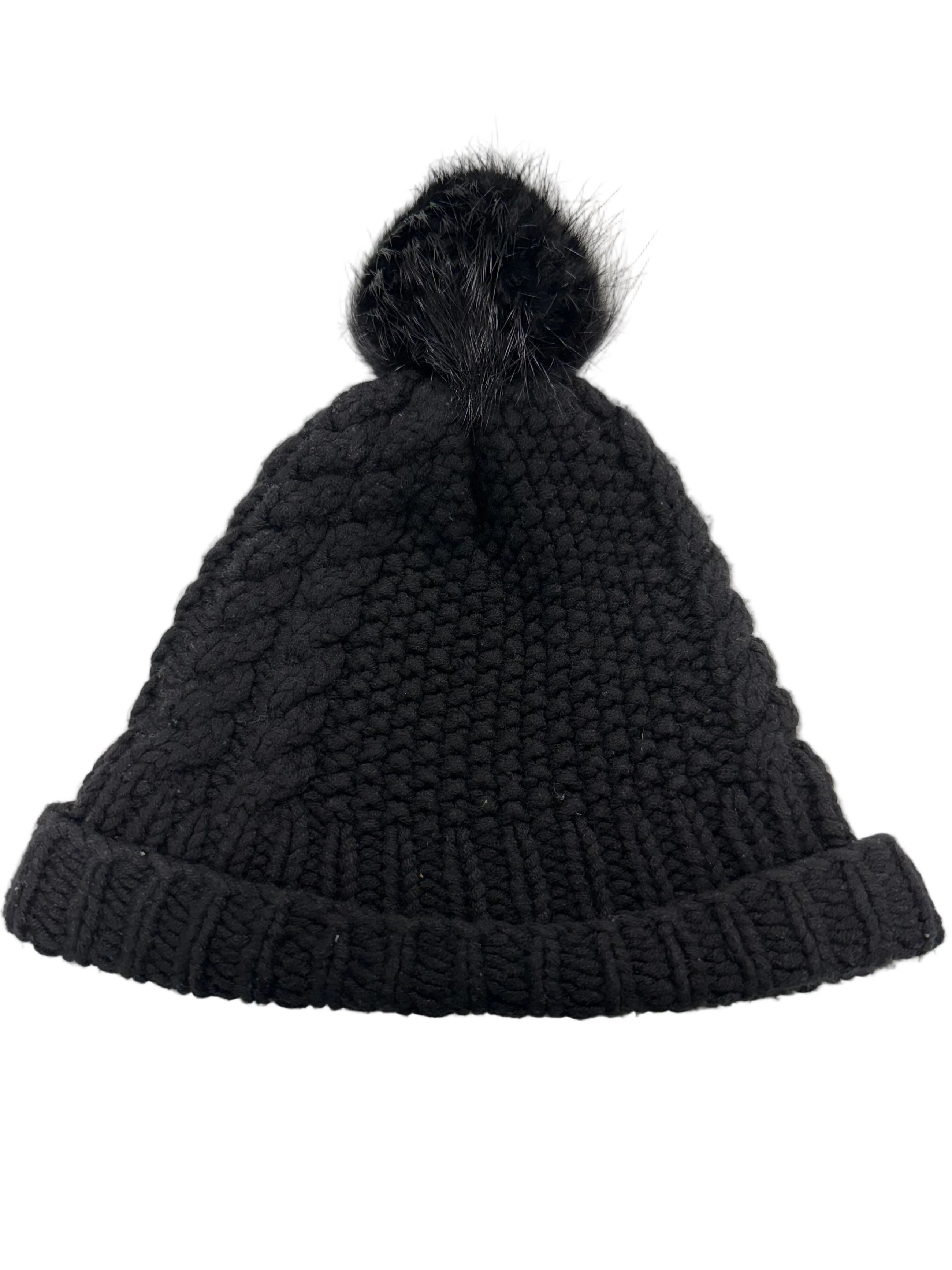 CHROME HEARTS CROSS PATCH FUR POM POM BLACK BEANIE