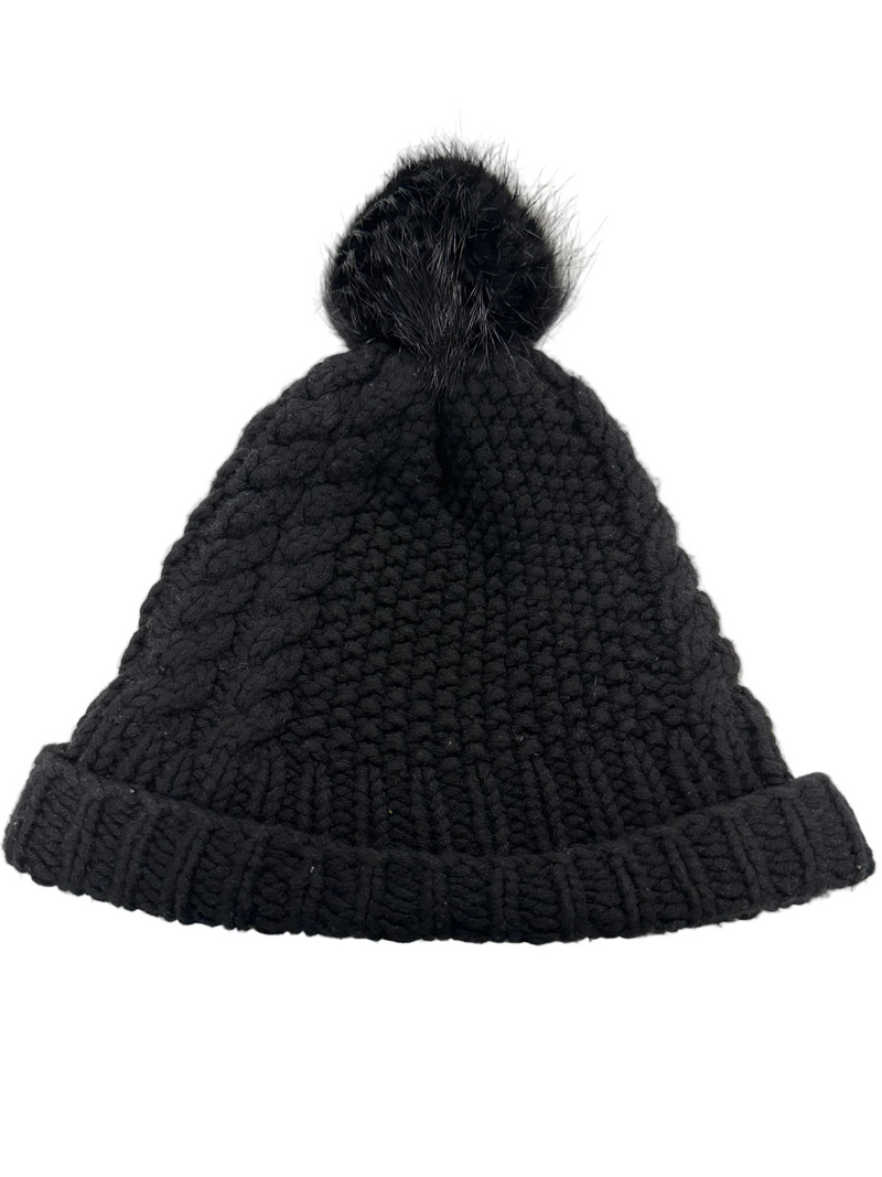 CHROME HEARTS CROSS PATCH FUR POM POM BLACK BEANIE