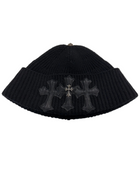 CHROME HEARTS TRIPLE CROSS PATCH KNITTED BLACK BEANIE
