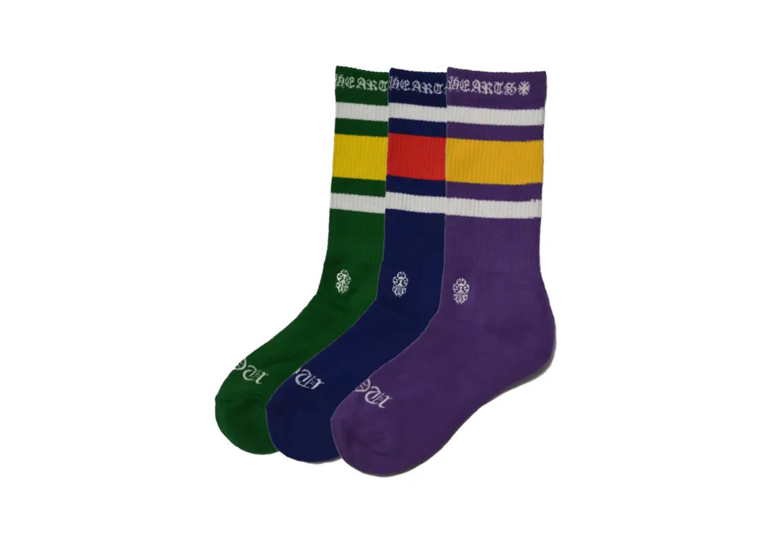 CHROME HEARTS STRIPED MULTI COLORED 3-PAIR SOCKS